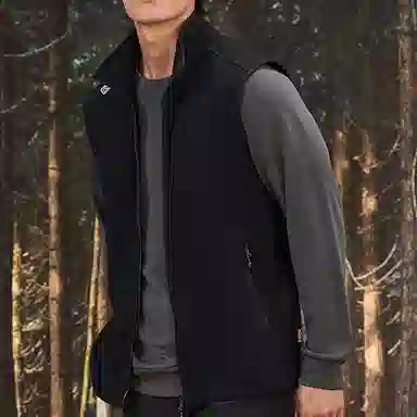 探路者 纯色户外防风保暖抓绒马甲 男款 黑色