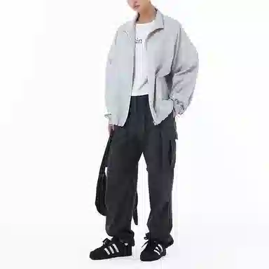 MATIN KIM Logo Coated Raglan Jacket Gray