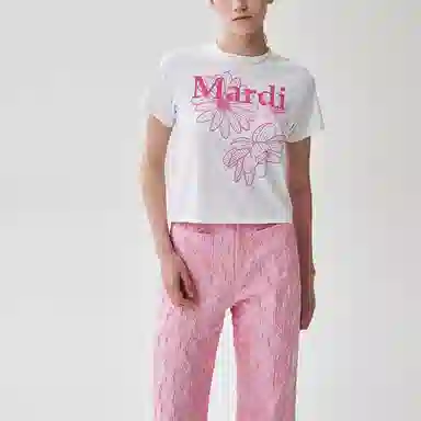 MARDI MERCREDI SLIM TSHIRT TRIPLE FLOWER_WHITE PINK SS25T