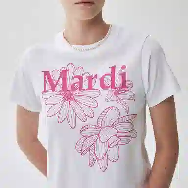 MARDI MERCREDI SLIM TSHIRT TRIPLE FLOWER_WHITE PINK SS25T