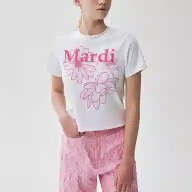 MARDI MERCREDI SLIM TSHIRT TRIPLE FLOWER_WHITE PINK SS25T
