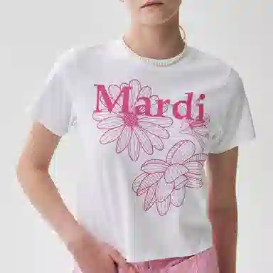 MARDI MERCREDI SLIM TSHIRT TRIPLE FLOWER_WHITE PINK SS25T