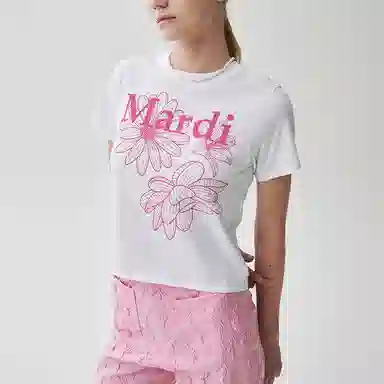 MARDI MERCREDI SLIM TSHIRT TRIPLE FLOWER_WHITE PINK SS25T