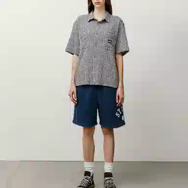 Stussy SS25 CRINKLED CHECK SS SHIRT logo
