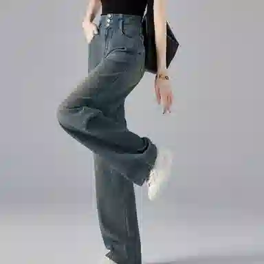 【dme】 纯色直筒高腰休闲牛仔裤 女款 中牛仔蓝