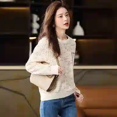 【dme】 圆领套头长袖针织衫 女款 杏色