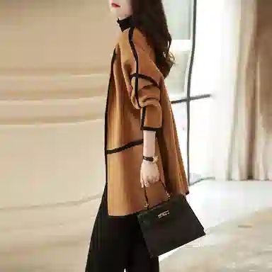 【dme】 气质撞色翻领中长款双面呢长袖大衣 女款