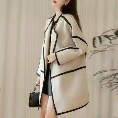 【dme】 气质撞色翻领中长款双面呢长袖大衣 女款