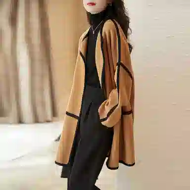 【dme】 气质撞色翻领中长款双面呢长袖大衣 女款