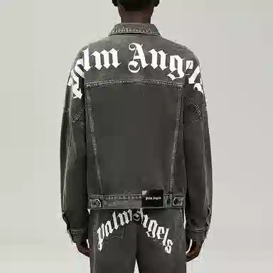 Palm Angels Arched Logo Denim Jacket Black