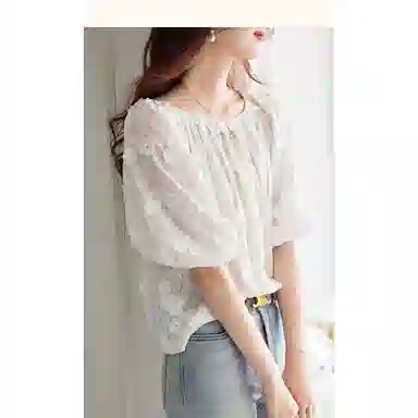 【dme】 纯色休闲短袖绣花衬衫 女款 本白