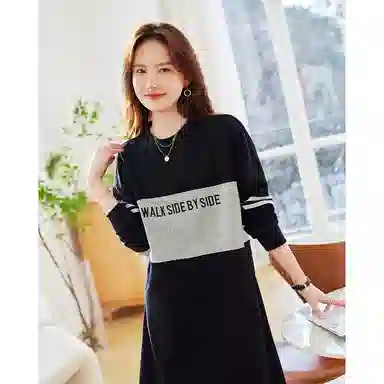 【dme】 宽松休闲针织圆领长袖连衣裙 女款 黑色