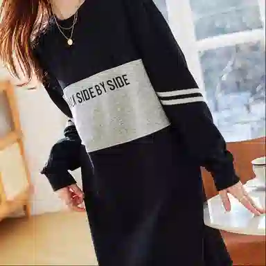 【dme】 宽松休闲针织圆领长袖连衣裙 女款 黑色