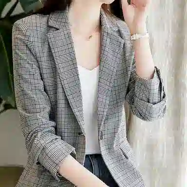 【dme】 英伦风通勤单排扣长袖格子西装 女款 格纹