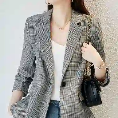 【dme】 英伦风通勤单排扣长袖格子西装 女款 格纹