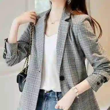 【dme】 英伦风通勤单排扣长袖格子西装 女款 格纹
