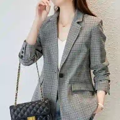 【dme】 英伦风通勤单排扣长袖格子西装 女款 格纹