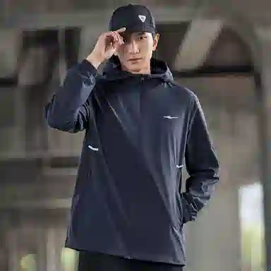 鸿星尔克 防泼水系列 风壳连帽山系户外防风防雨骑行夹克外套 男女同款 礁石蓝