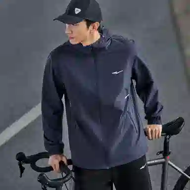 鸿星尔克 防泼水系列 风壳连帽山系户外防风防雨骑行夹克外套 男女同款 礁石蓝