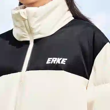 鸿星尔克 驭光科技系列 撞色休闲运动立领保暖羽绒服 男女同款 骨缥