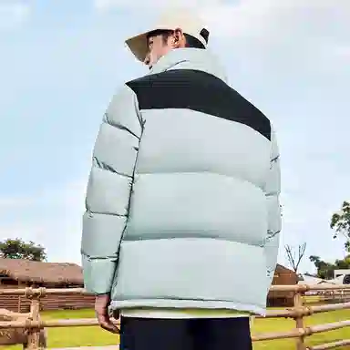 鸿星尔克 驭光科技系列 撞色休闲运动立领保暖羽绒服 男女同款 月白