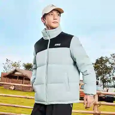 鸿星尔克 驭光科技系列 撞色休闲运动立领保暖羽绒服 男女同款 月白