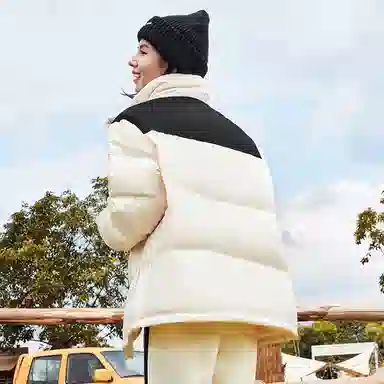 鸿星尔克 驭光科技系列 撞色休闲运动立领保暖羽绒服 男女同款 骨缥