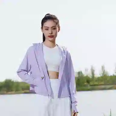 探路者 纯色透气短款宽松防晒服 女款