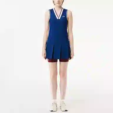 Lacoste Striped V-Neck Pleated Dress