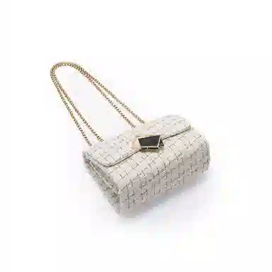 老人头 小香风毛呢百搭小众设计高级感时尚潮流百搭链条 织物 斜挎单肩腋下小方包 常规 女款 白色