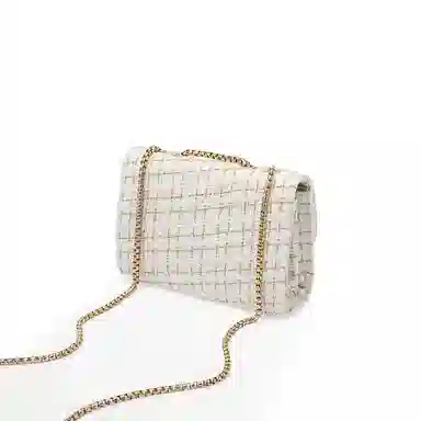 老人头 小香风毛呢百搭小众设计高级感时尚潮流百搭链条 织物 斜挎单肩腋下小方包 常规 女款 白色