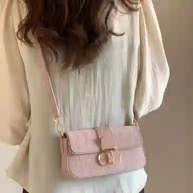 老人头 夏季高级感小众设计精致简约百搭链条小方包 人造革 单肩腋下斜挎手提包 常规 女款 粉色