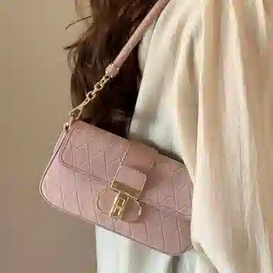 老人头 夏季高级感小众设计精致简约百搭链条小方包 人造革 单肩腋下斜挎手提包 常规 女款 粉色