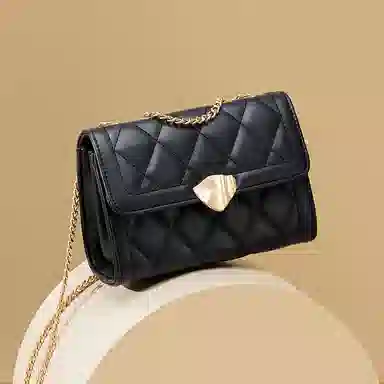 红蜻蜓 百搭少女包法式小香风通勤链条包时尚菱格包 聚氨酯拼合成革 单肩包腋下包手提包斜挎包 女款 黑色/米白色