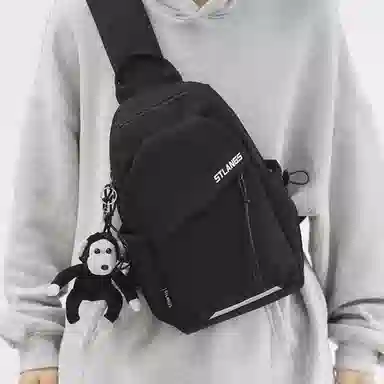 潮牌小众休闲百搭帆布斜挎包 尼龙 帆布包胸包 常规 男款 白色/黑色/蓝色/绿色