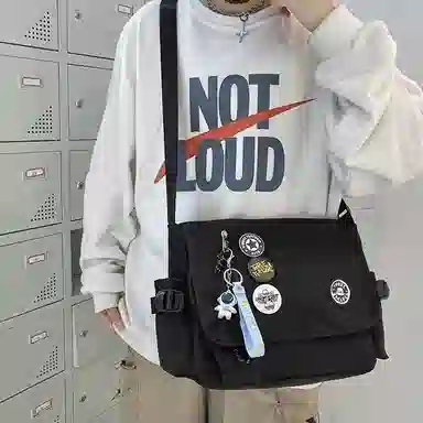 泰克森 单肩包日系简约时尚斜挎包校园工装休闲原宿挎包 尼龙 大号 白色/蓝色/黑色 男女同款情侣款