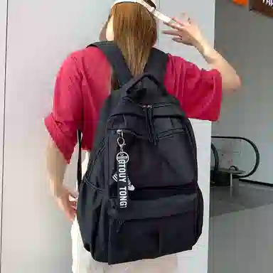 泰克森 韩版原宿时尚潮流 帆布 双肩包 中号 男女同款情侣款 黑色/灰色