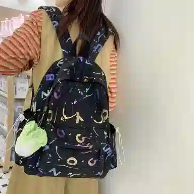 泰克森 日系字母印花 尼龙 背包双肩包 大号 男女同款情侣款 黑色/白色/粉色/绿色