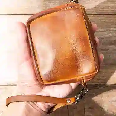 后步 复古简约个性多功能日常 头层牛皮 零钱包 常规 男女同款情侣款 黑色/棕色/咖啡色