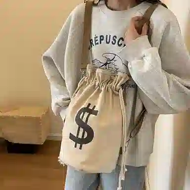 多用帆布包潮牌个性束口水桶包男女单肩斜挎包日系百搭学生双肩包