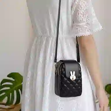 三只小鸭 手机包包菱格小众高级感包斜挎包女包 涤纶 单肩包 常规 女款