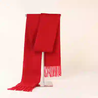 恒源祥 纯色简约 大红色 绒线围巾 男女同款情侣款