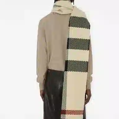 Burberry Fringed Check Wool Scarf