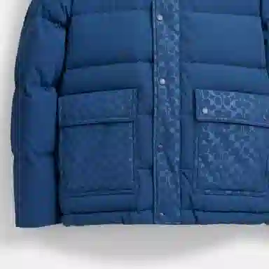 COACH Printed Hoodie Down Jacket Blue