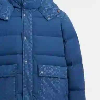 COACH Printed Hoodie Down Jacket Blue