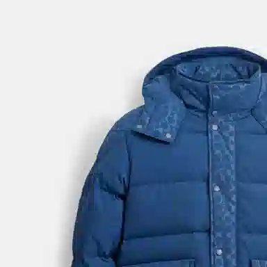 COACH Printed Hoodie Down Jacket Blue