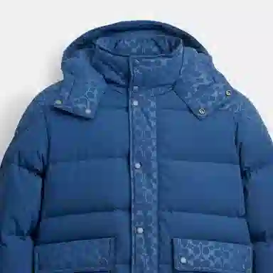 COACH Printed Hoodie Down Jacket Blue