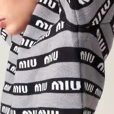 Miu Miu FW22 Striped Logo V-Neck Knit Sweater