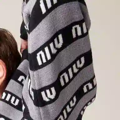 Miu Miu FW22 Striped Logo V-Neck Knit Sweater