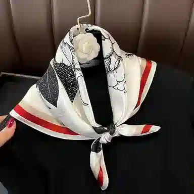 纳兰杜 减龄优雅薄款高级感通勤小方巾穿搭装饰夏季 丝巾 女款 黑白色花卉